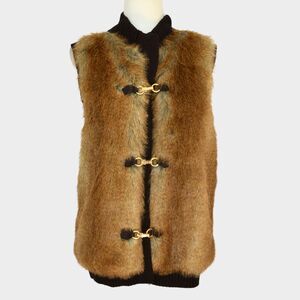 MICHAEL KORS Women's Faux Fur Sweater Vest Gold Buckle Closures Size M